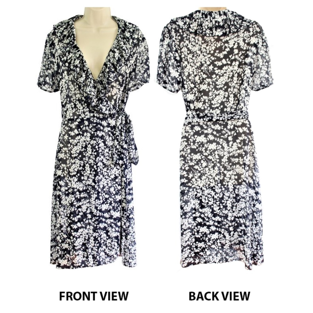 Feminine Floral Chiffon Wrap Dress with Slip